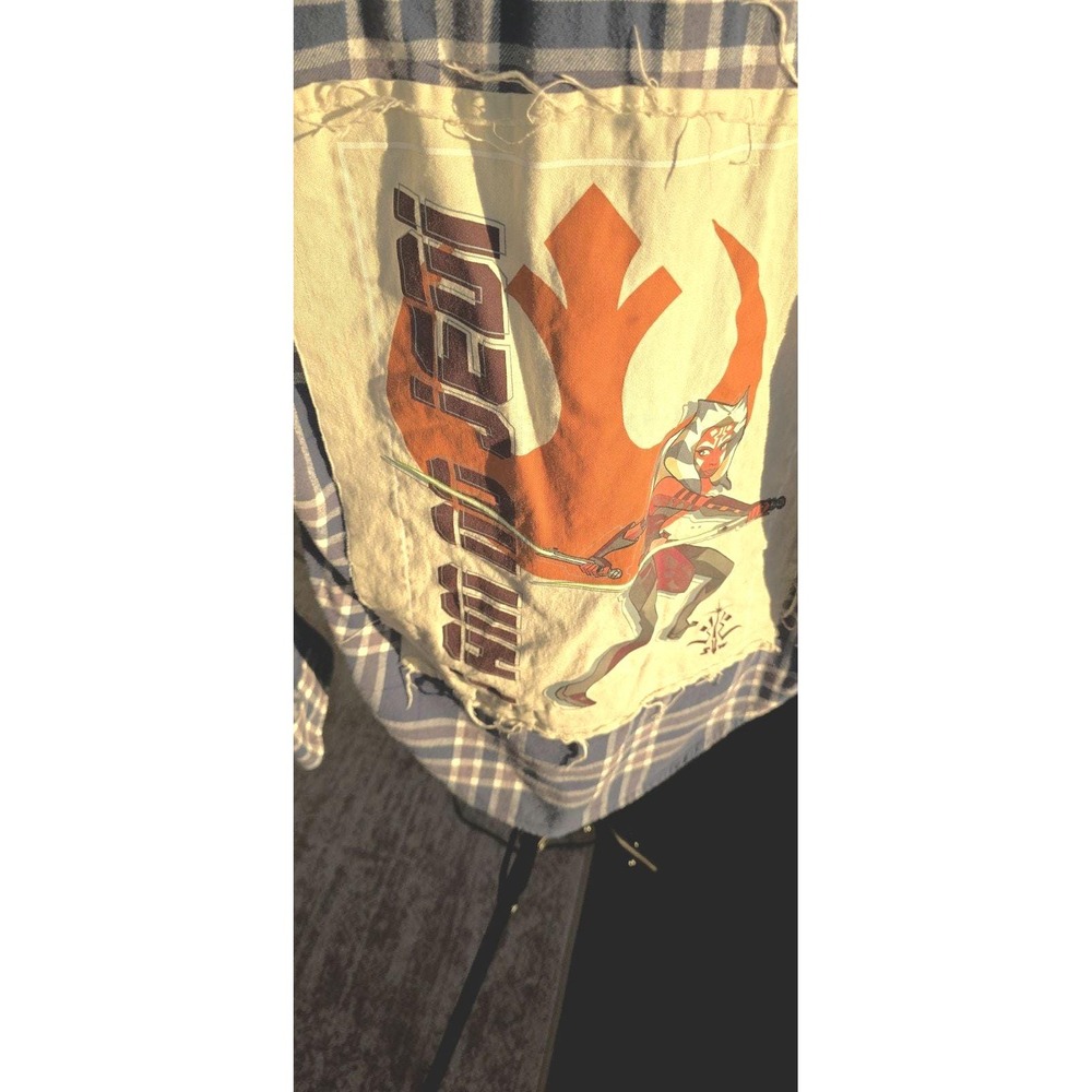 Star Wars Shirt Mens M Blue Plaid Our Universe Ahsoka Tano Flannel Button Up